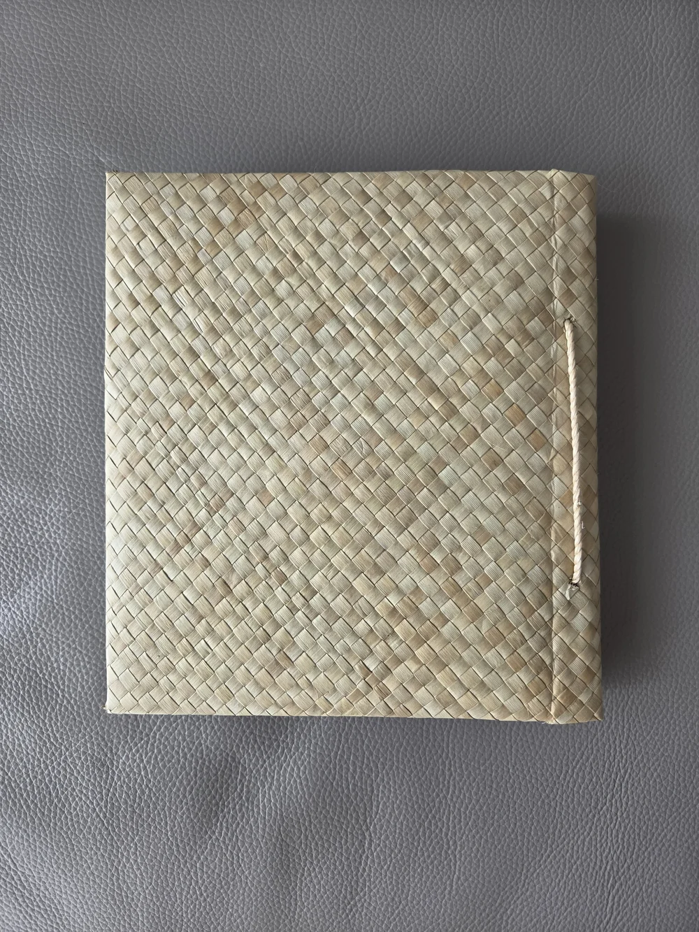 Pottery Barn Natural Woven Vacation Album with Green and Pink Embroidery